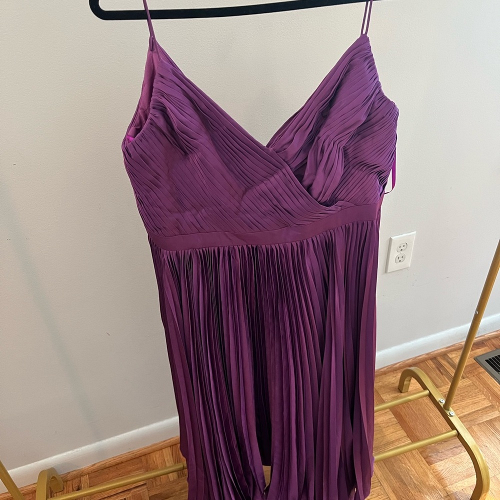 Mac Duggal Purple Pleated Midi Dress